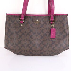 Coach Purse * Pre-Owned VG * Brown Purple * 10 x 14 inches * Zippered Pockets